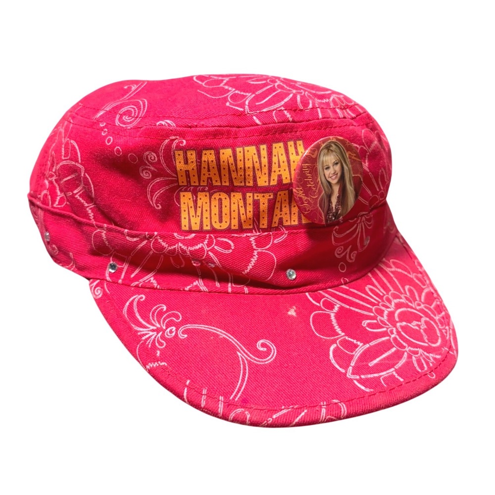 Rare Y2K Hannah Montana Disney Pink Cadet Hat Rhinestone Miley Cyrus Pin Cap